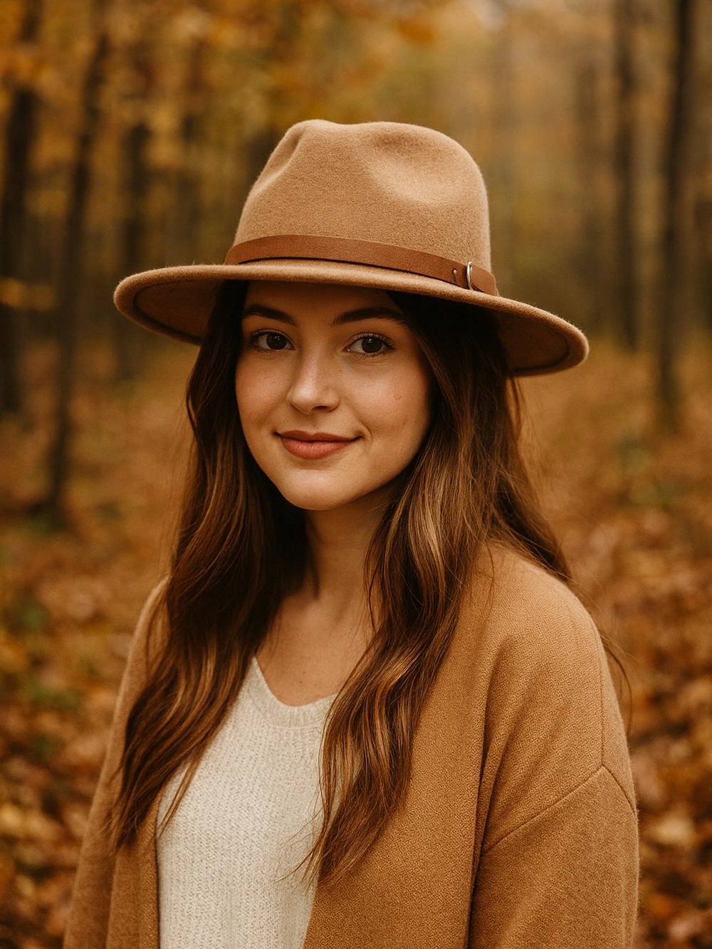 NEW Artisan NY Wide-Brim Wool Fedora Hat in Camel Brown
